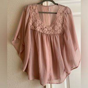 XHILARATION Blush Tunic with Lace Detail